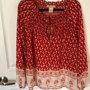 Sheer shirt, color, red and cream by flying tomatoes size large